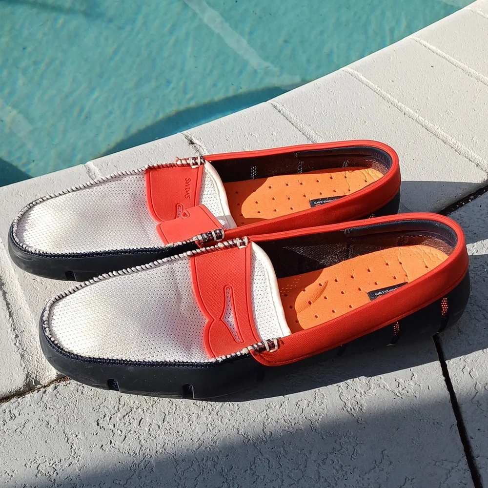 Swims Men's White, Red & Navy Slip-On Boat Shoes